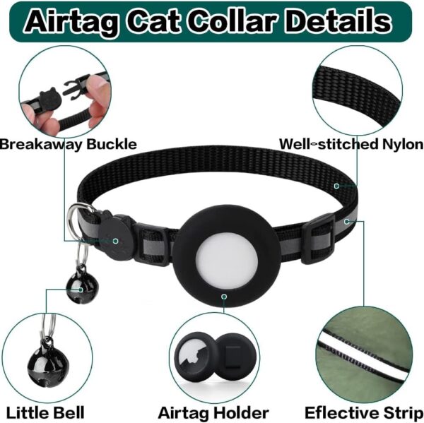 Airtag Cat Collar Breakaway, Reflective Kitten Collar with Apple Air Tag Holder and Bell - Image 2