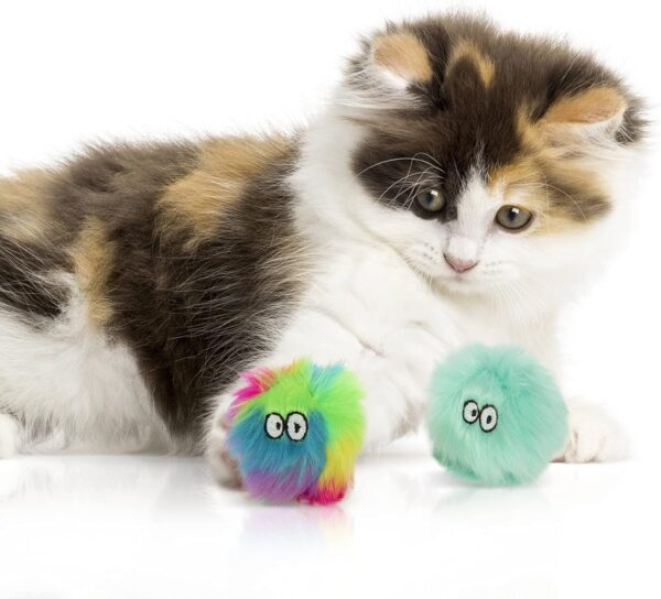 (2 Count Fuzzy Friends Plush Catnip Ball Cat Toys – Rainbow/Turquoise, 2 Count - Image 2