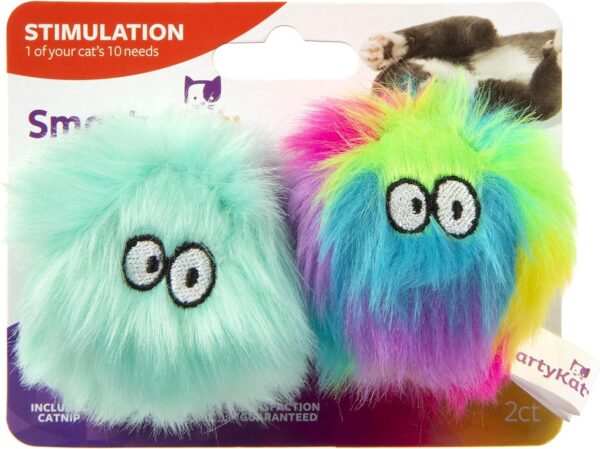 (2 Count Fuzzy Friends Plush Catnip Ball Cat Toys – Rainbow/Turquoise, 2 Count - Image 3